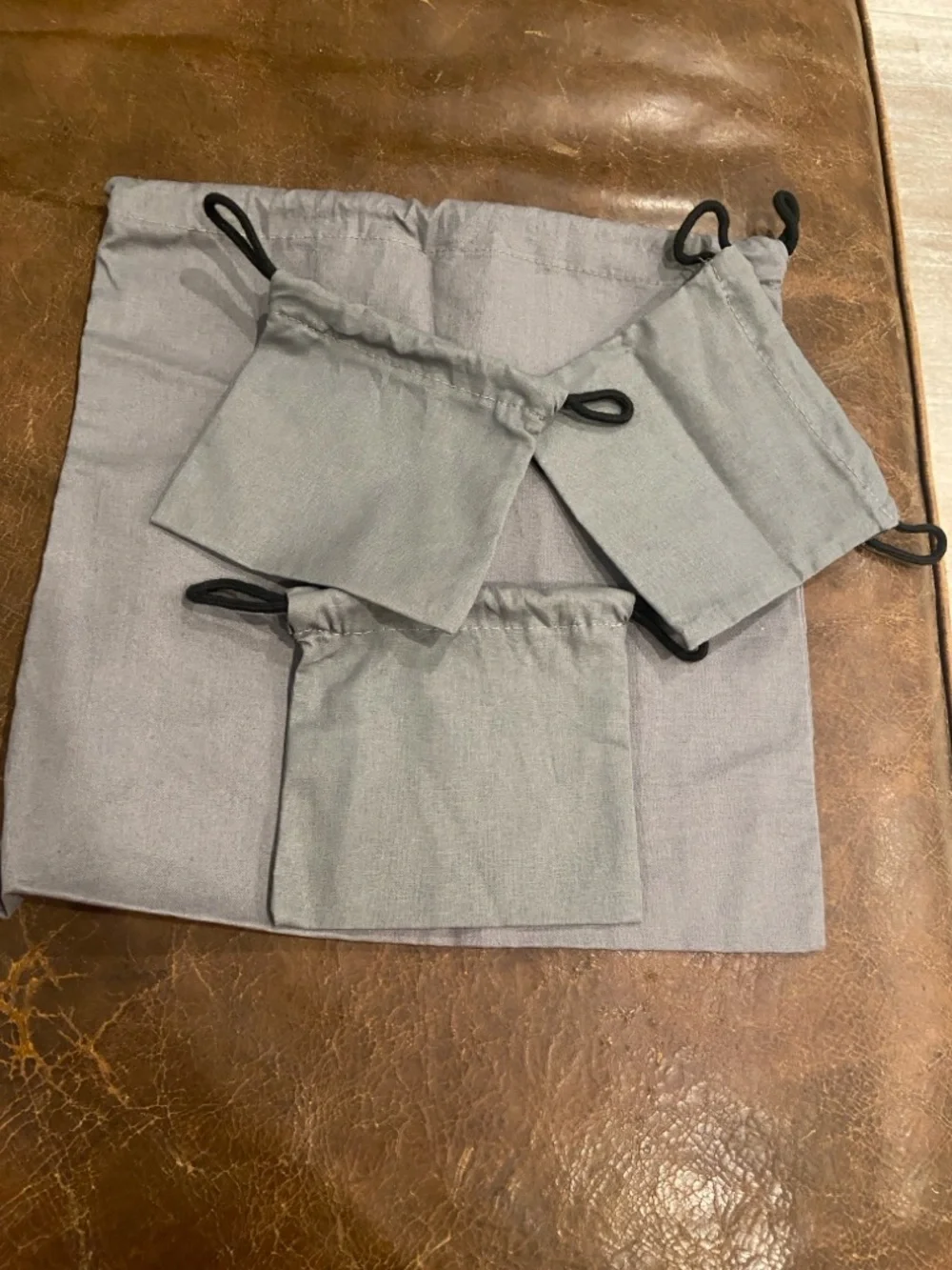 Balenciaga Light Gray Drawstring Pouch Trio excellent for jewelry accessories